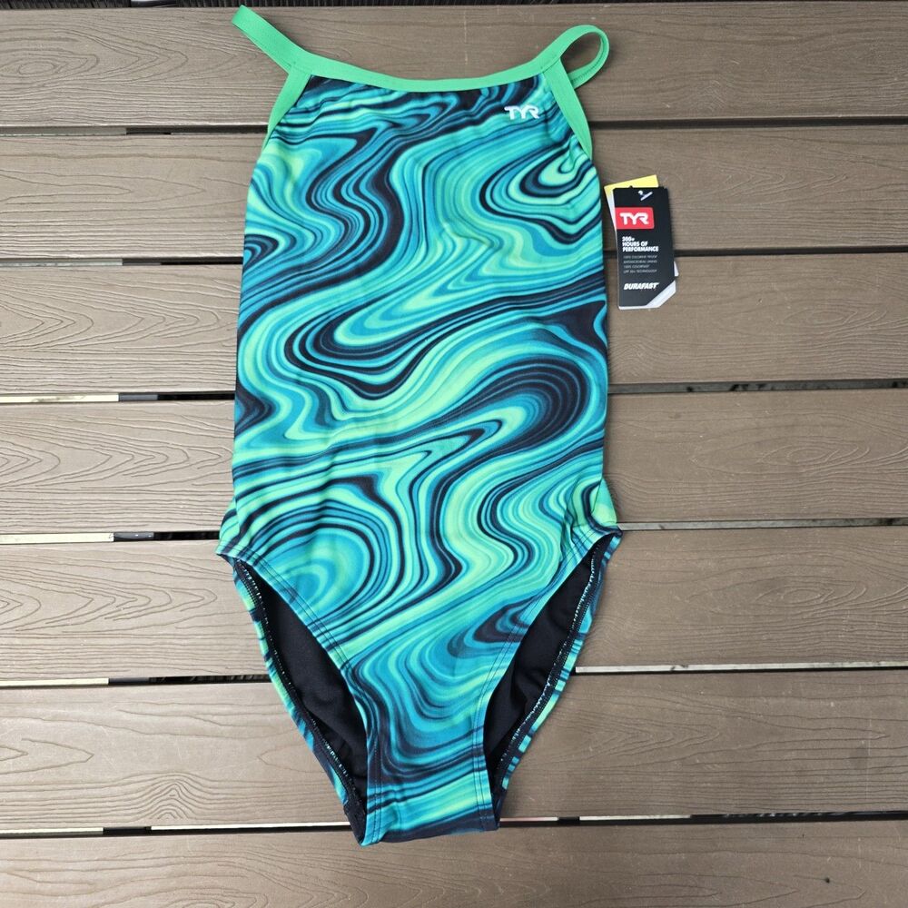 TYR Durafast Elite Women's Green Vitality Diamondfit One Piece Swim Sz 32 New